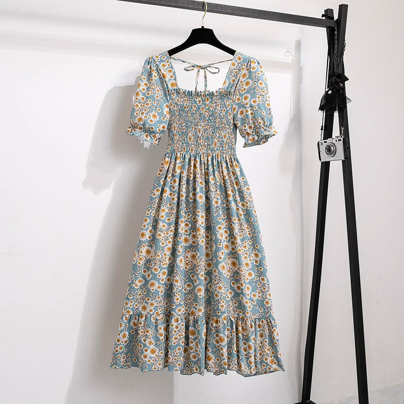 XIBUSANA Chiffon A-Line Dress with Elastic Waist for Women – Summer Casual Style