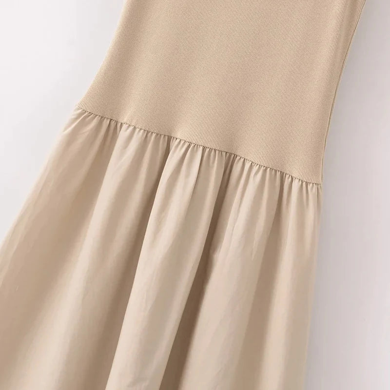Women’s Sleeveless Patchwork Maxi Dress – Fit & Flare Ankle-Length Dress