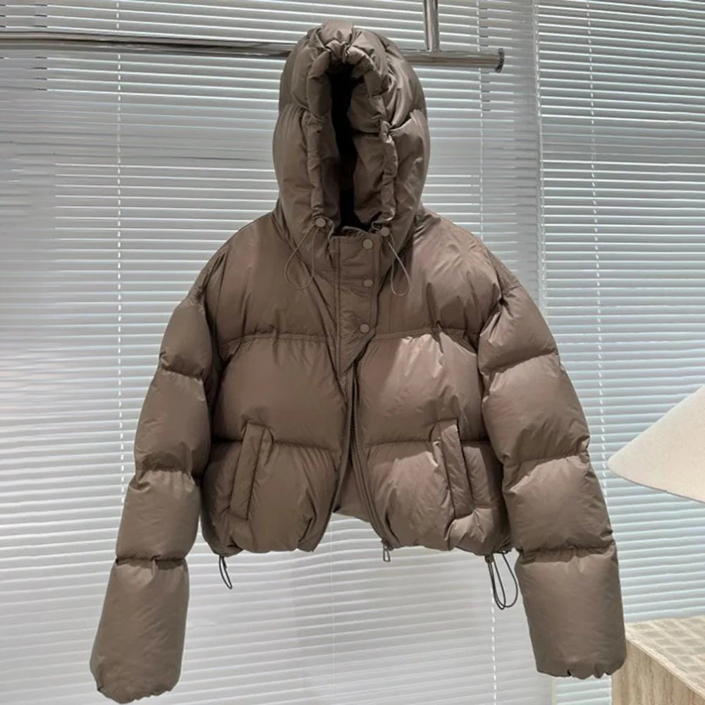 UHYTGF Warm Women's White Duck Down Parka – Hooded Casual Winter Coat
