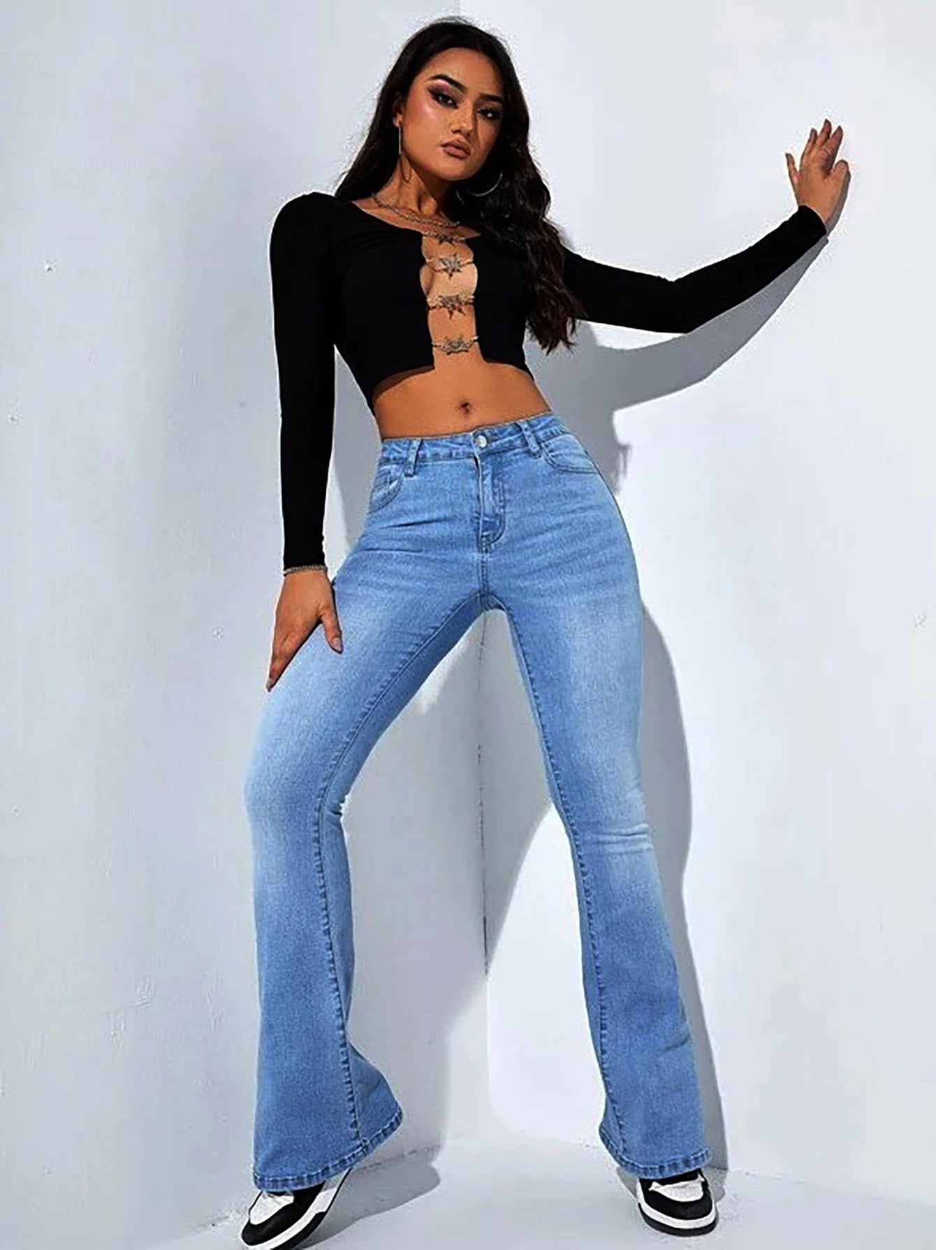Women’s Mid-Waist Bootcut Jeans – Stretch Comfortable Flared Denim Pants
